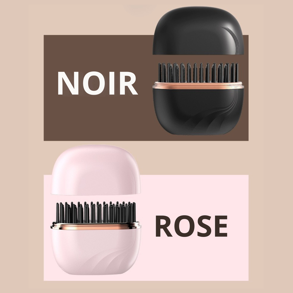 Brosse lissante sans fil Charlyss™ en noir et rose, idéale pour des cheveux lisses et soyeux.