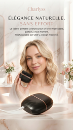 Femme utilisant la brosse lissante sans fil Charlyss pour un look élégant, rechargeable par USB-C.