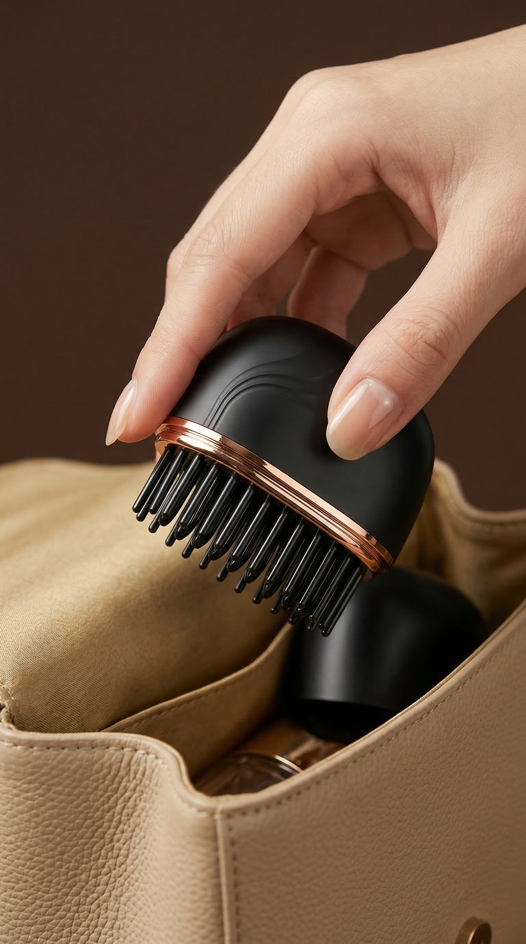 Brosse lissante sans fil Charlyss™ prête à être utilisée, parfaite pour les retouches rapides dans un sac à main.