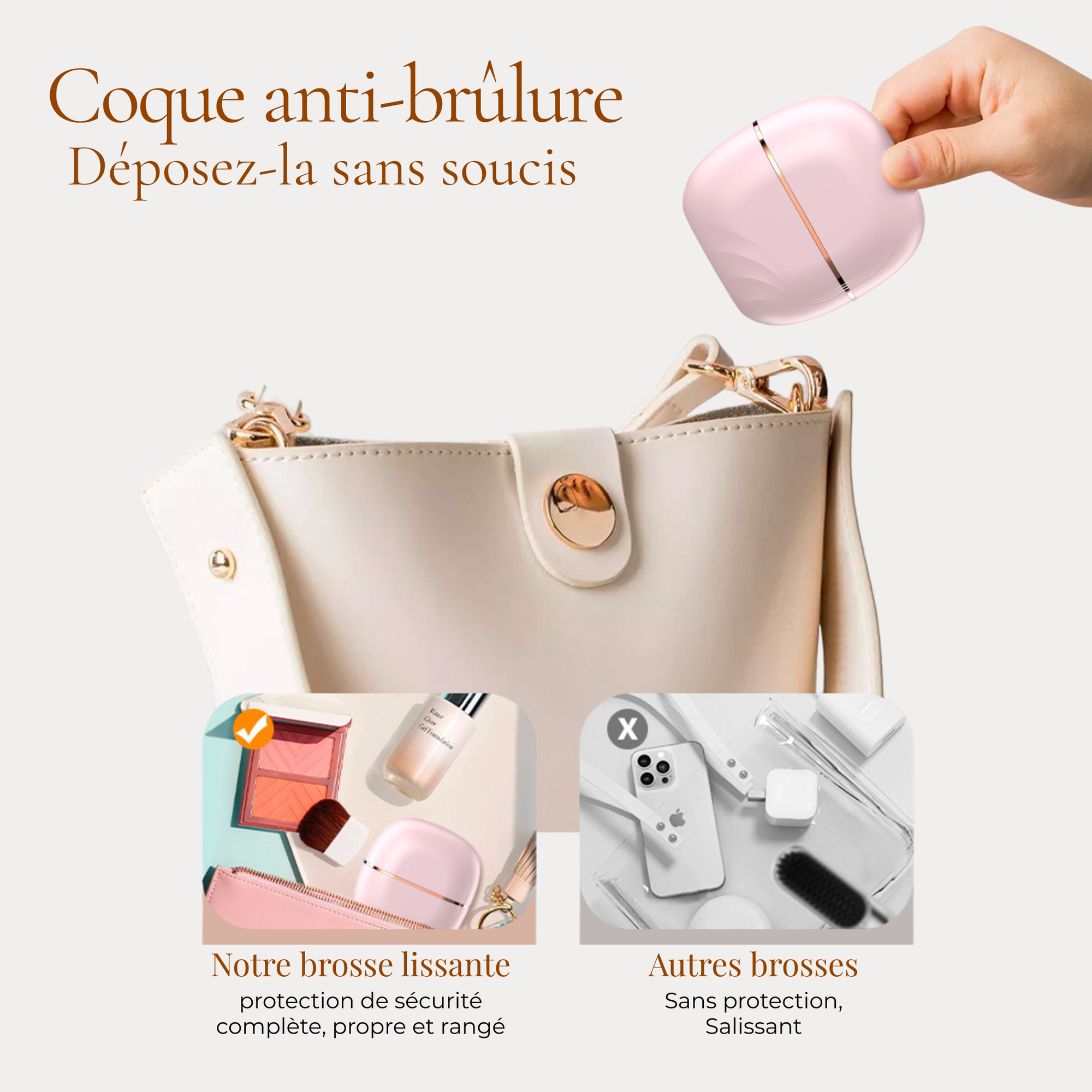Coque anti-brûlure pour brosse lissante sans fil Charlyss™, protège et range avec style.