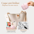 Mini brosse lissante de voyage avec coque anti-brûlure se rangeant facilement dans un sac à main