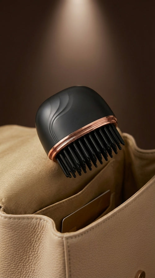 Brosse lissante sans fil Charlyss™ noire au design ergonomique pour un lissage rapide.